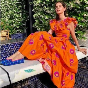 La Double J | Papaveri Arancio Yacht Maxi Dress Orange Floral Print S